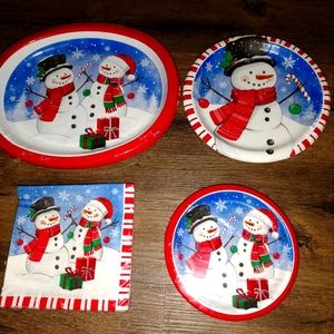 🎁Snowman Christmas Party set for 8 Candy Cane New